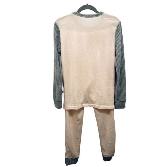 Women's Med yummie Pajama Set Pink Gray Soft Plush - Picture 5 of 7